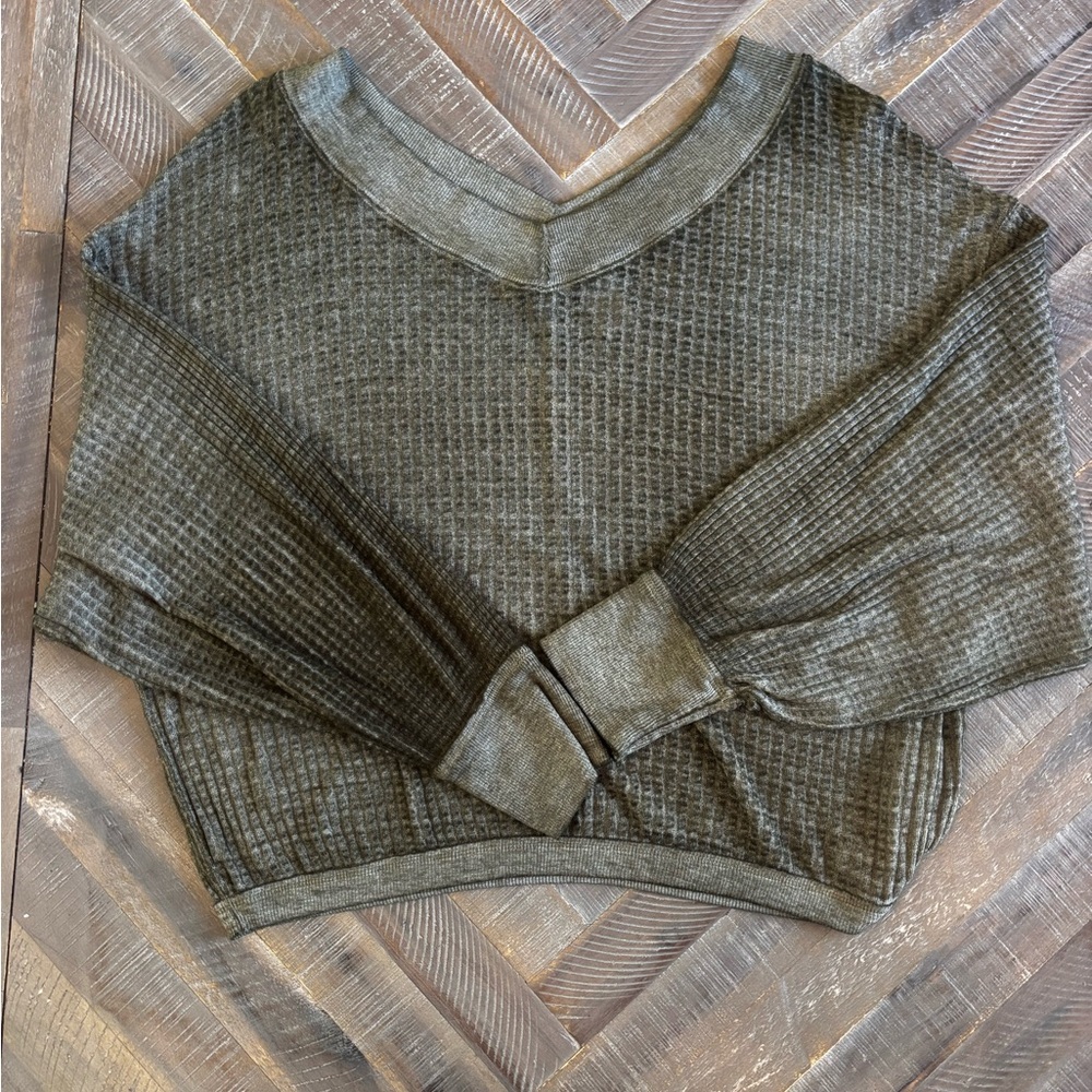 We The Free by Free People Sage Green Ribbed Knit Top | Boho Casual | Size S